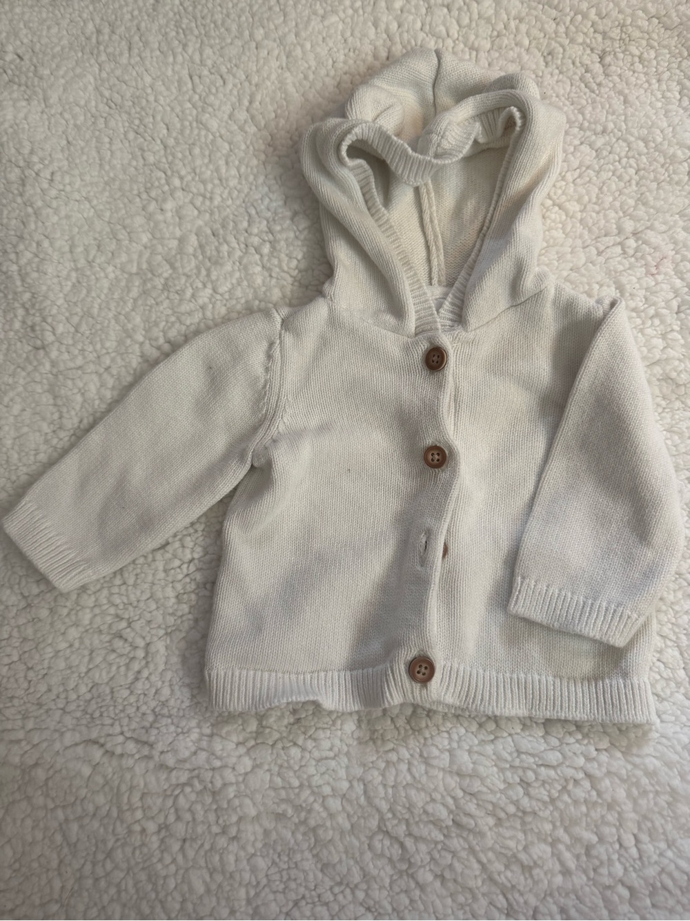 Carter's Cream Hooded Knit Cardigan with Wooden Buttons